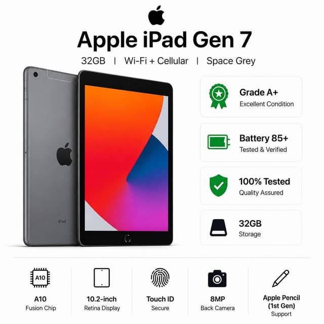 Apple iPad 7th Gen 32GB Wi-Fi + Cellular Space Gray (Premium Refurbished Grade A+) — photo 2
