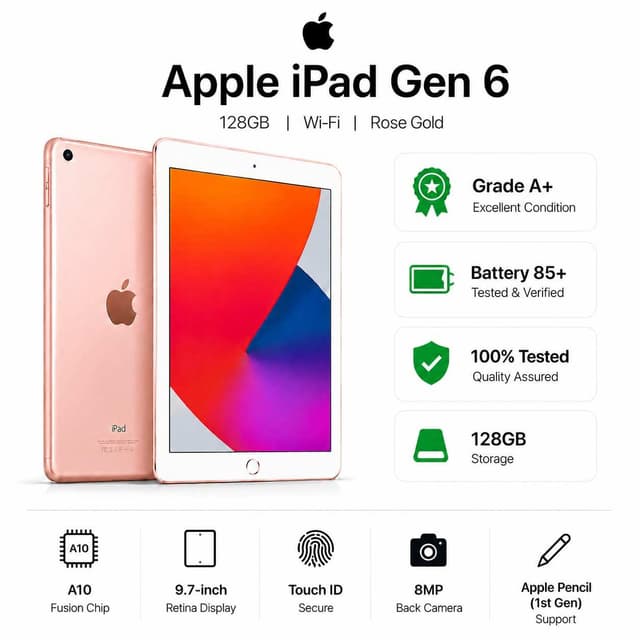 Apple iPad 6th Gen (128GB, Wi-Fi, Pink) - Premium Refurbished Grade A+ — photo 2
