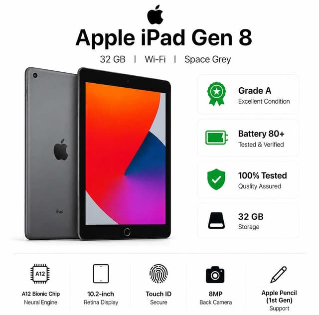 Apple iPad 8th Gen (32GB, Wi-Fi, Space Gray) - Premium Refurbished Grade A — photo 2