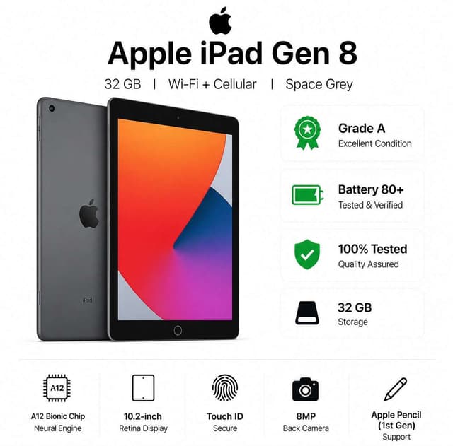 Apple iPad (6th Gen) 32GB Wi-Fi + Cellular - Space Gray (Premium Refurbished Grade A+) — photo 2
