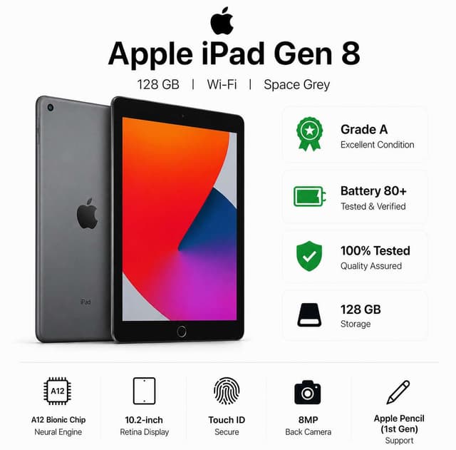 Apple iPad (8th Generation) 10.2" 128GB Wi-Fi - Space Gray (Premium Refurbished Grade A) — photo 2