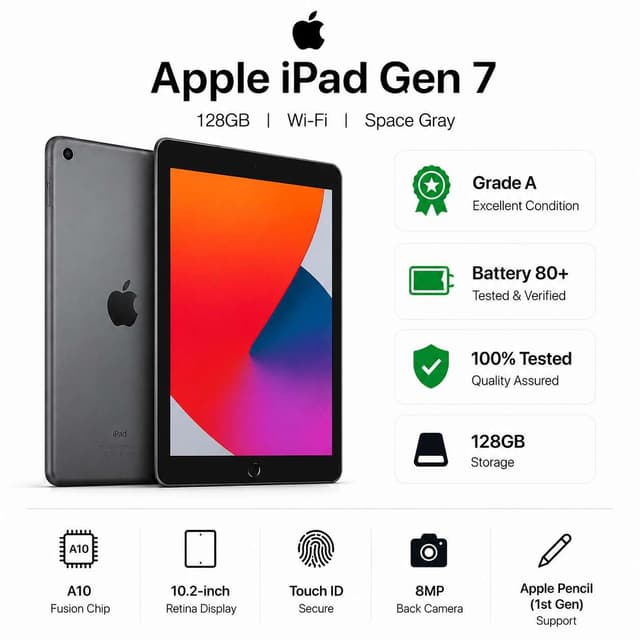 Apple iPad (7th Generation) 10.2" 128GB Wi-Fi - Space Gray (Refurbished - Grade A) — photo 3